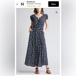 Treasure and Bond Navy Blue Floral Swing Dress